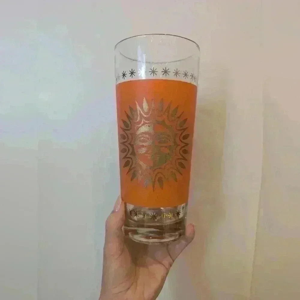 Vintage Celestial Sun Atomic 24K Gold Jeanette  Highball Glasses MCM